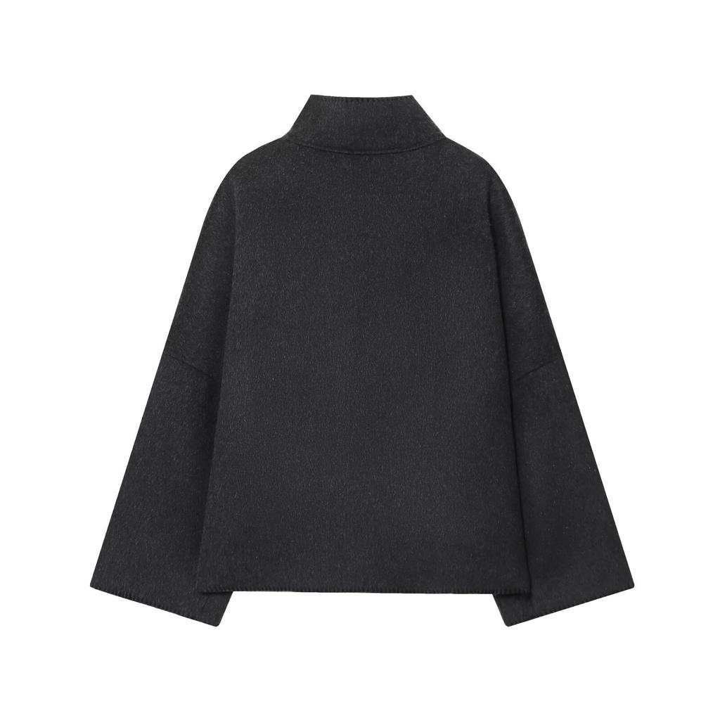 European and American French style, women's clothing, fashionable and versatile single-breasted trimmed pocket woolen jacket