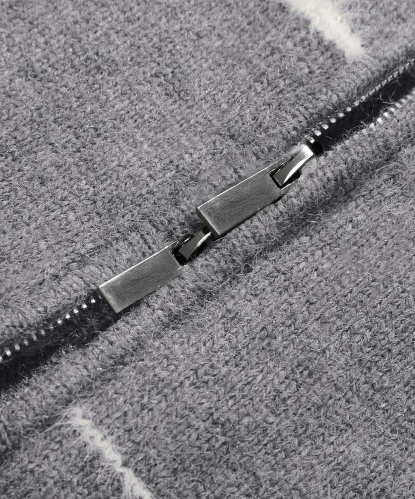 TRILLION Washable Wool Hairy Stripe Hooded Zip-Up Knit_Melange Gray