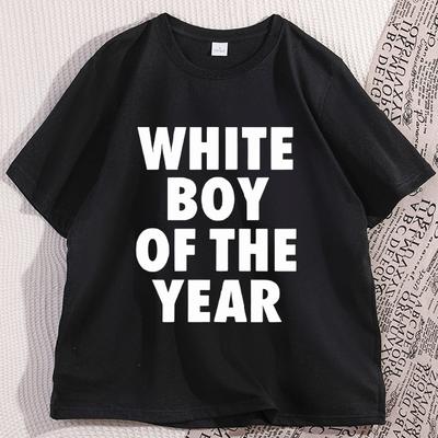 Футболка WHITE BOY OF THE YEAR Повседневная Хлопковая С Коротким Рукавом Свободная Футболка Уличный Стиль Классические Свободные Футболки Высококачественная Одежда