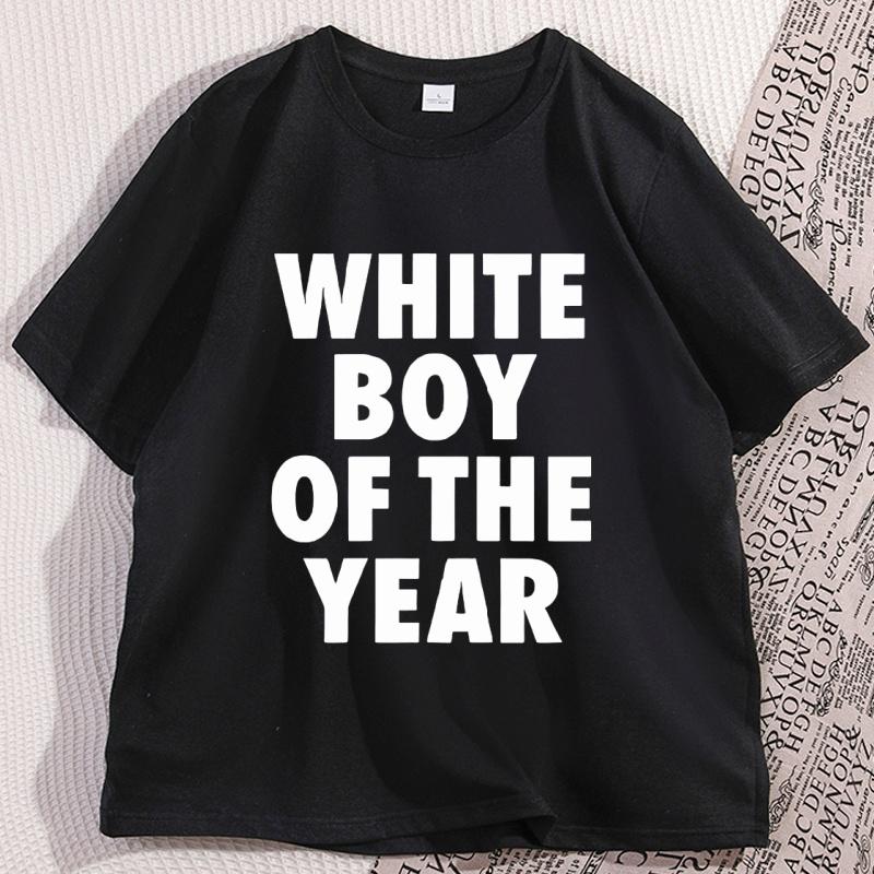 Футболка WHITE BOY OF THE YEAR Повседневная Хлопковая С Коротким Рукавом Свободная Футболка Уличный Стиль Классические Свободные Футболки Высококачественная Одежда