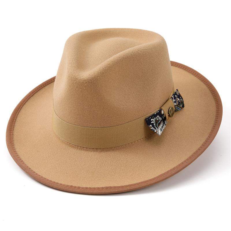 Высококачественная шерстяная джазовая шляпа, красивые аксессуары-банты, мужская сезонная теплая шляпа-цилиндр