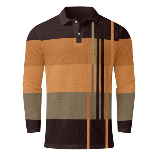 Мужской весенне-осенний топ с цветными блоками и пуговицами с отложным воротником и длинным рукавом, мягкая дышащая повседневная мужская рубашка средней длины в деловом стиле