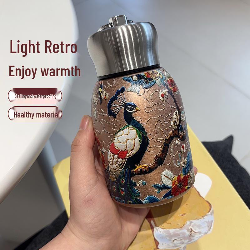 Элегантная ретро золотая чашка-термос с бабочкой и павлином - креативный подарок для дам