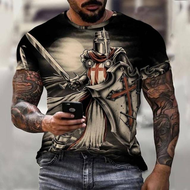 Флаг Воин Паладин Летняя модная мужская футболка Повседневная мужская уличная футболка с 3D принтом с коротким рукавом