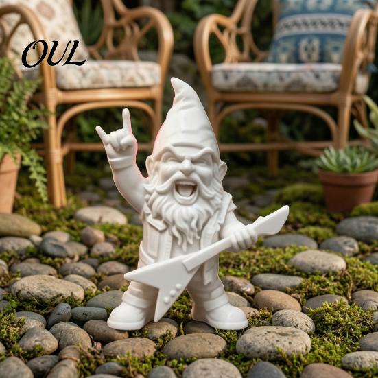 Cool Niche Room Decoration Rock Guitar Dwarf Figurine, Retro Punk Style Garden Gnome Statue, Unique Patio Landscape Decor Hand Painted PLA Sculpture