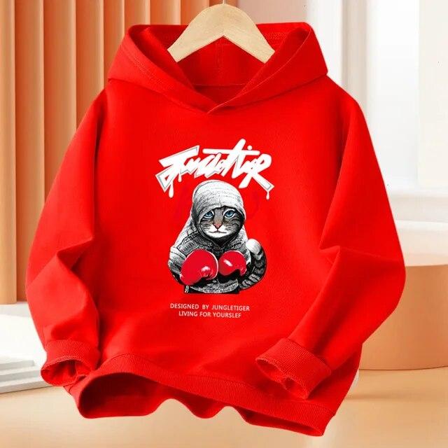 Детские толстовки с забавным милым котом и принтом животных, пальто с капюшоном, модная спортивная одежда на весну и осень для мальчиков и девочек