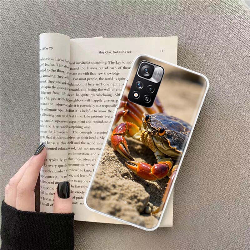 Уникальный чехол для телефона с животным-крабом для Redmi Note 13 12 Pro Plus 14 15 Pro 5G 11 11T 11E 11S 10 Pro 10S 9 9S, прозрачный чехол-колпачок из ТПУ