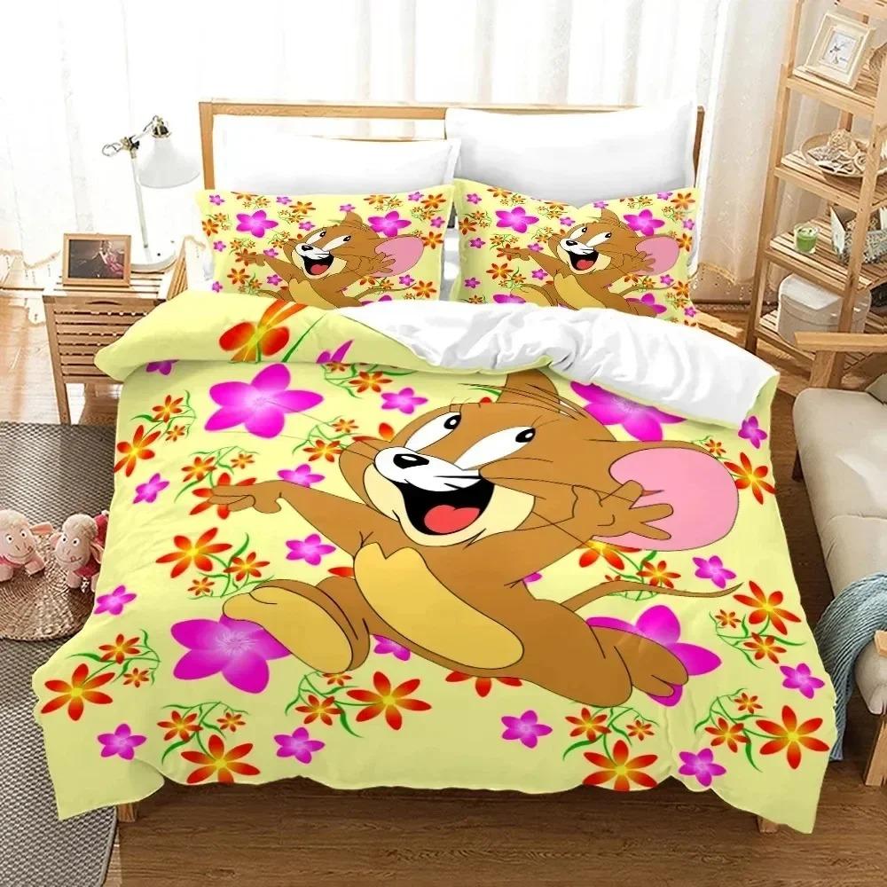 Cartoon T-Tom Mouse and Cat Bedding Set J-Jerry Duvet Cover Bed Set Quilt Cover Pillowcase Comforter king Queen Size Boys Adult