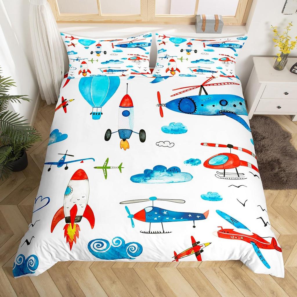 Пододеяльник Planet Kids с изображением планет, ракет, дирижаблей, космоса, галактики, комплект постельного белья, пододеяльник со звездами и точками, мультяшный пододеяльник