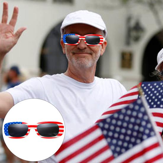 American Independence Day Sunglasses National Flag Print 4th July Celebration Block Sunlight Anti-UV Unisex Strong Hinge Photo Prop Retro