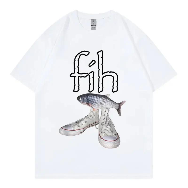 Футболка с мемом о неправильно написанном слове "рыба" от Fih Shoes для мужчин и женщин, забавная юмористическая футболка Y2k, дизайнерская мужская одежда, повседневный мужской топ с коротким рукавом