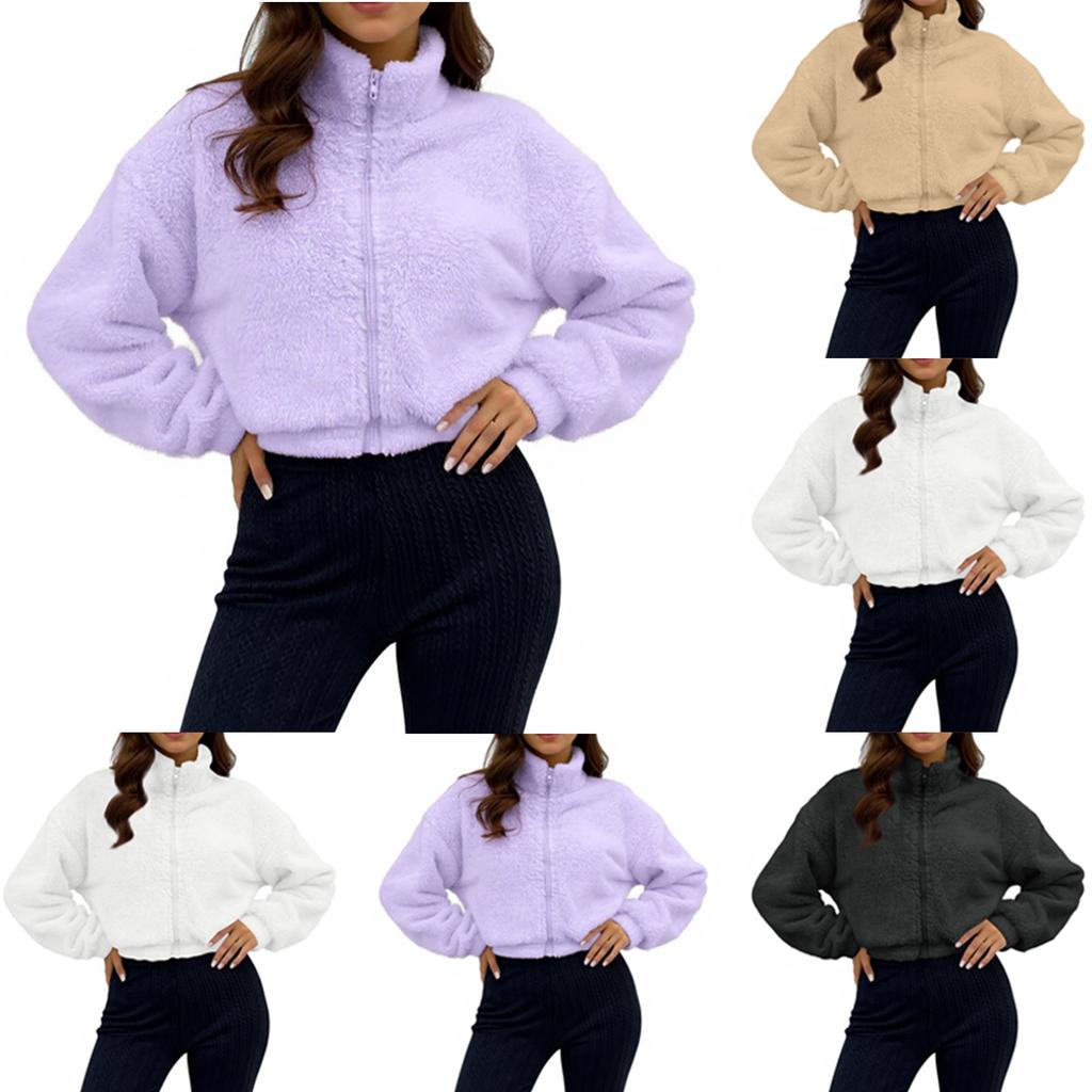 Женская повседневная куртка короткой длины на молнии с флисовой подкладкой и длинными рукавами