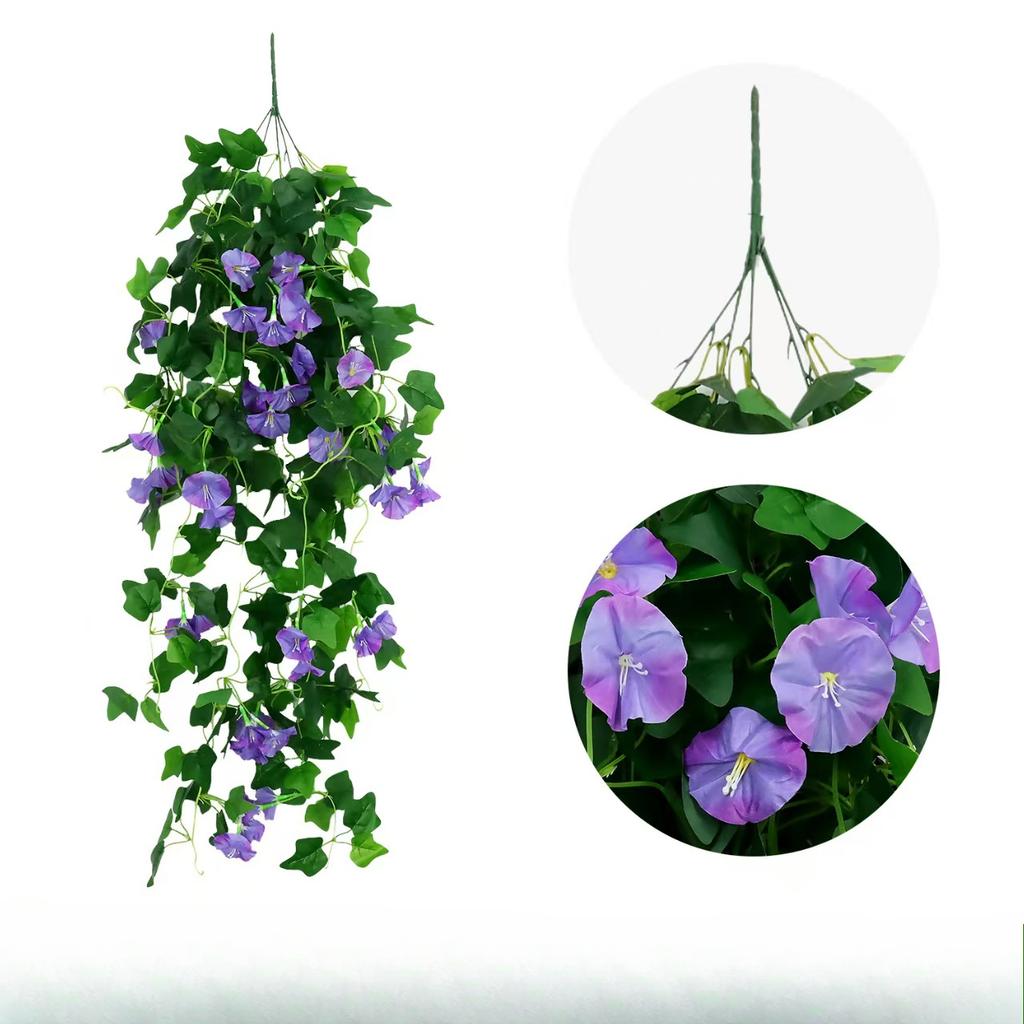 Искусственные Поддельные Подвесные Цветы Растения Корзина для Весеннего Наружного Украшения, Устойчивый к УФ-лучам Искусственный Пластиковый Тканевый Цветок Ипомея Петуния