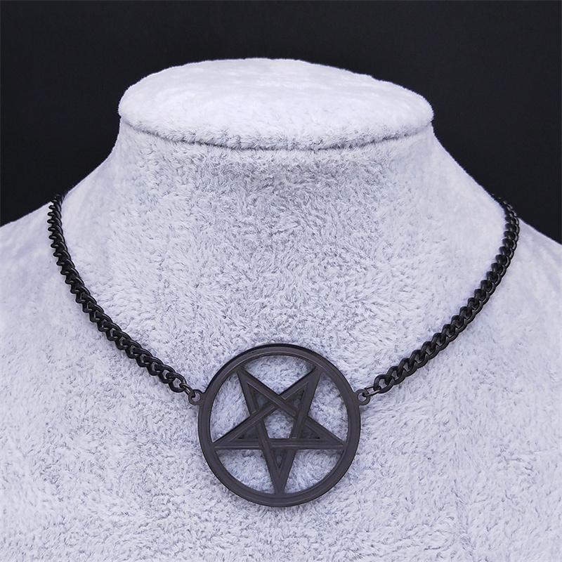 Satan Inverted Pentagram Stainless Steel Choker Necklaces for Women Black Chain Necklaces Jewelry bijoux femme N541BKS03