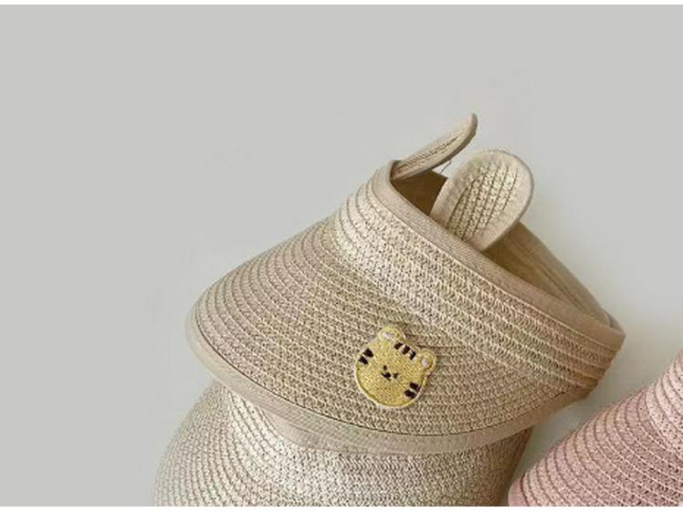 Детская соломенная шляпа от солнца в корейском стиле - шапка-ушанка с открытым верхом в виде медведя для лета.