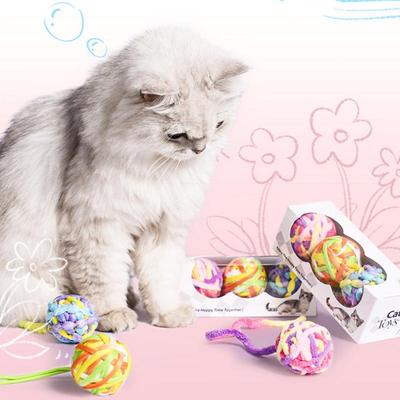 Интерактивный мячик-игрушка для кошек Игрушки для котят Интерактивный мячик для кошек 3 штуки Разноцветные Мягкие Средства для чистки зубов С колокольчиками Товары для домашних животных