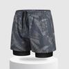 Men Swim Shorts Slim Fit Double Layers Quick Dry Conservative Swimming Elastic Waist Printed