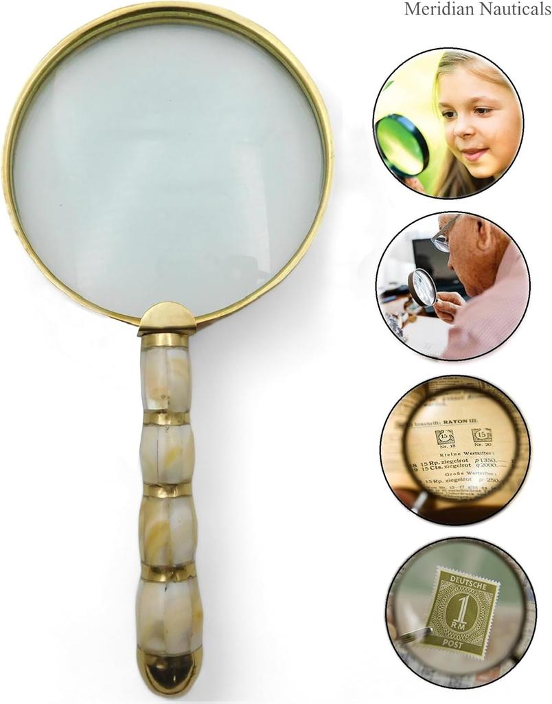 Увеличительное стекло Manifer из латуни с кожаным футляром для хранения, ручная работа, классический вид