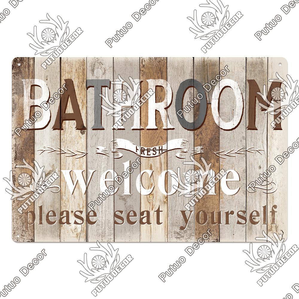 Putuo Decor Ретро Жестяные Таблички для Туалета Винтажная Табличка для Ванной Металлические Тарелки Настенные Художественные Постеры Декор для Туалета Железные Картины