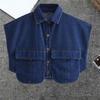 Patchwork Cropped Denim Shirt with Large Pocket Loose Denim Shirts  Commuting Tops