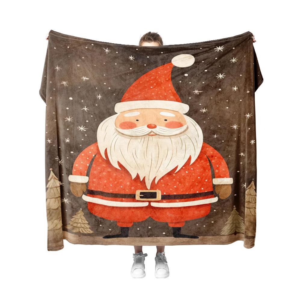 Tuniu Cute Santa Claus Print Fleece Blanket for Bed Sofa Home Decor Gift