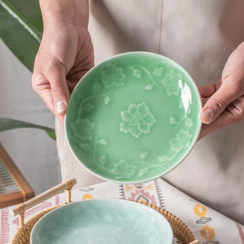 Креативная рельефная керамическая тарелка с цветами, высококлассные обеденные тарелки в китайском стиле, тарелка для вкусных блюд, тарелка для салата, изысканная домашняя посуда