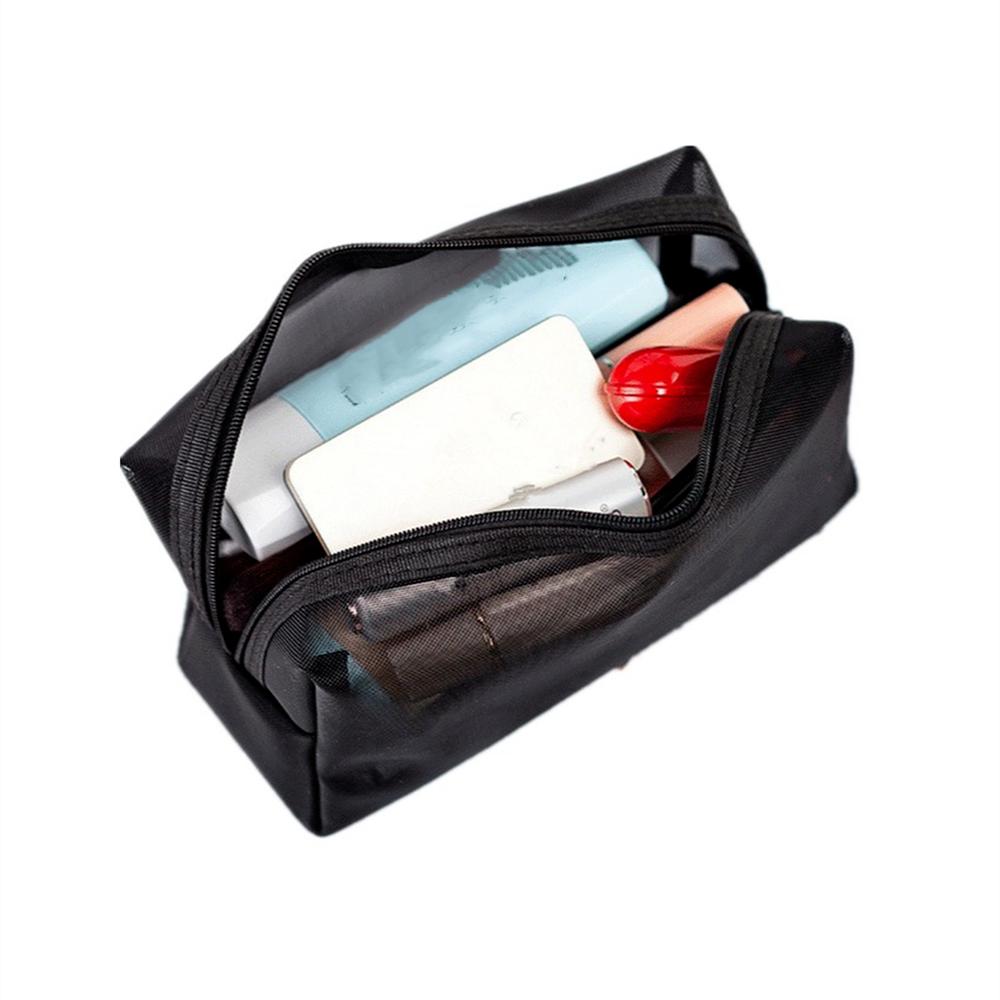 Черная сетчатая прозрачная косметичка, дорожный органайзер для косметики на молнии, сумка для хранения туалетных принадлежностей