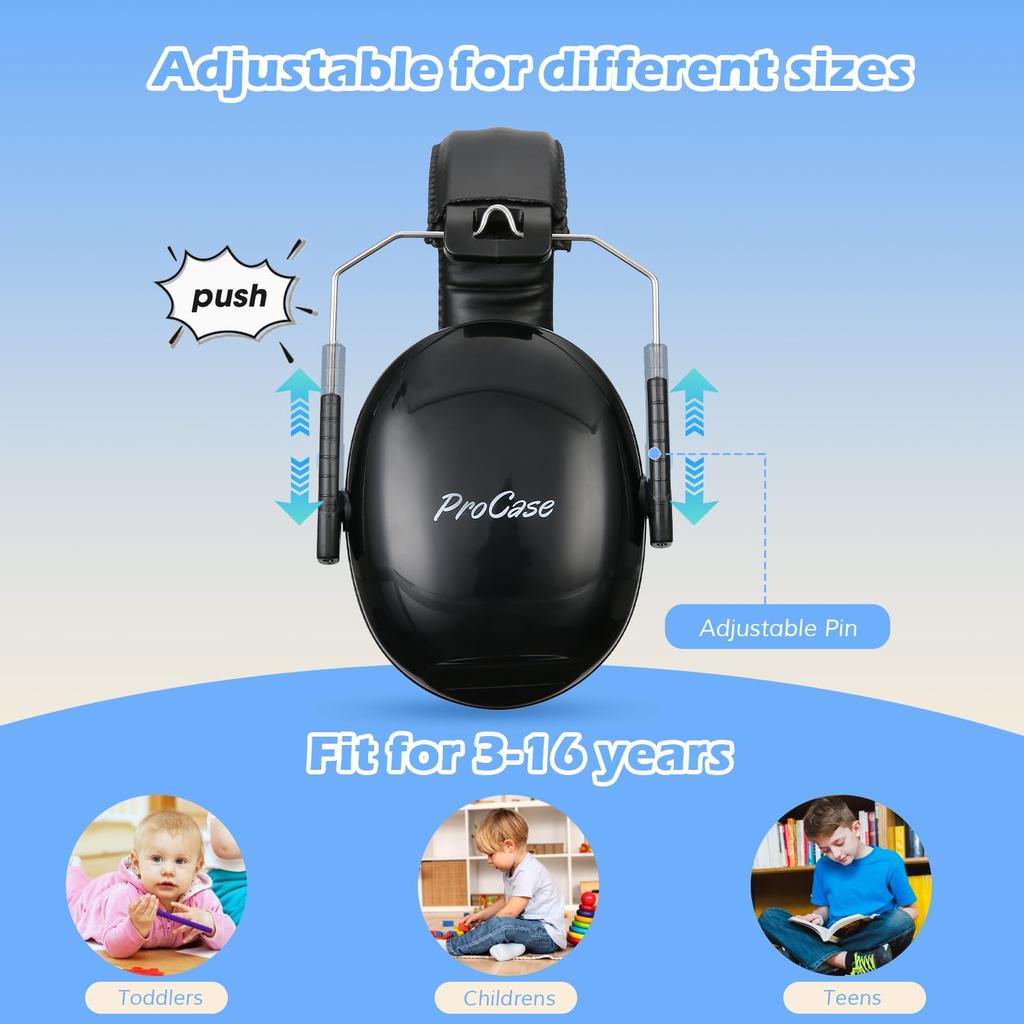 ProCase Safety for Adjustable Ear Hearing Protection Noise NRR 21dB Kids/Adult Noise-Blocking Earmuffs, Sound-Isolating Hyperacusis, Headband, Covers,