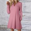 Женское однотонное платье свободного кроя с V-образным вырезом, повседневное, модное, длинное платье с длинными рукавами