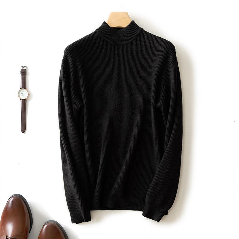 Мужской свитер с полувысоким воротником, утолщенный, теплый, облегающий, базовый трикотажный свитер с длинными рукавами, осенне-зимний, деловой