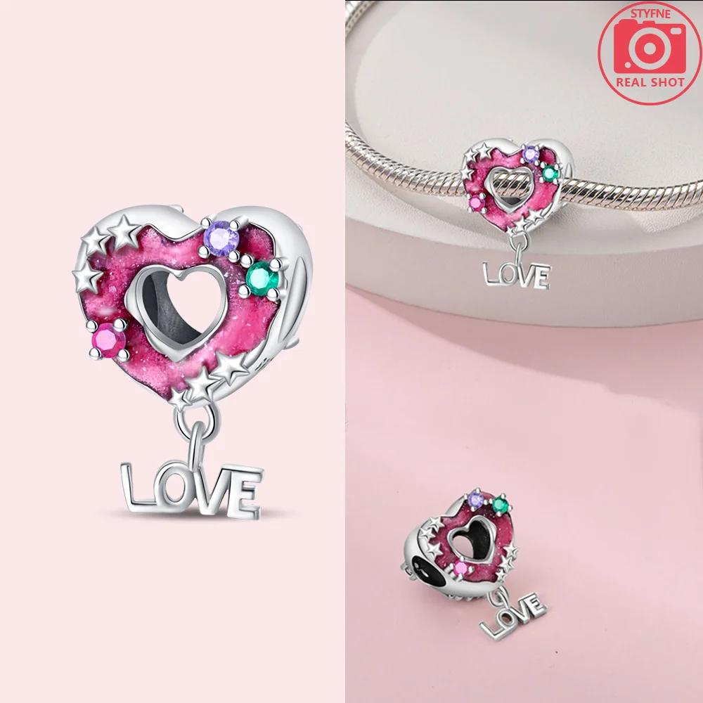 Pink Zircon Love copper Bead Charms Charm Bead Charms Compatible With Bracelets Women Jewellery Diy Anniversary Gift Delicate Accessories Bag Charm