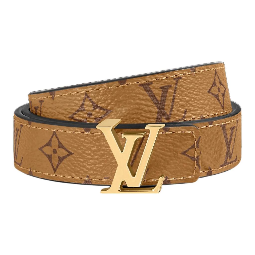 LOUIS VUITTON ICONIC monogrammed smooth buckle double-sided canvas metal-trimmed leather belt  women's style  brown/light brown  width 2cm