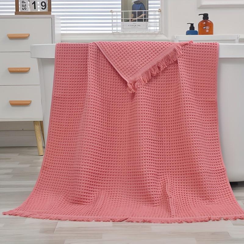 1pc of Pure Cotton Oversized Bath Towel, Soft Multi Color Tassel Beach Towel, Shawl Waffle Weave, Adult  Honeycomb Bath Towel, Blanket Nap Mat