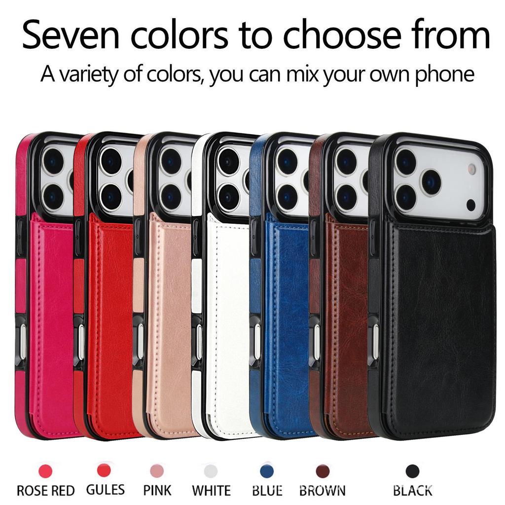 Кожаный чехол-подставка для iPhone 17 Pro Max с держателем для карт и двойной застежкой