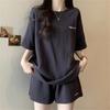 [newsight] ladies room wear Room wear short sleeve cut and sew tops shorts 2 points set (JP, alphabet, L, dark ash)
