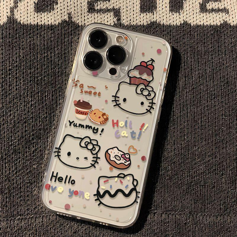 Сладкий пончик Kiki Cat Чехол для iPhone 15/14 Pro Max Мультяшный Прозрачный Чехол для Телефона