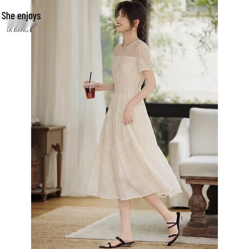 Women's White Chiffon A-Line Midi Dress