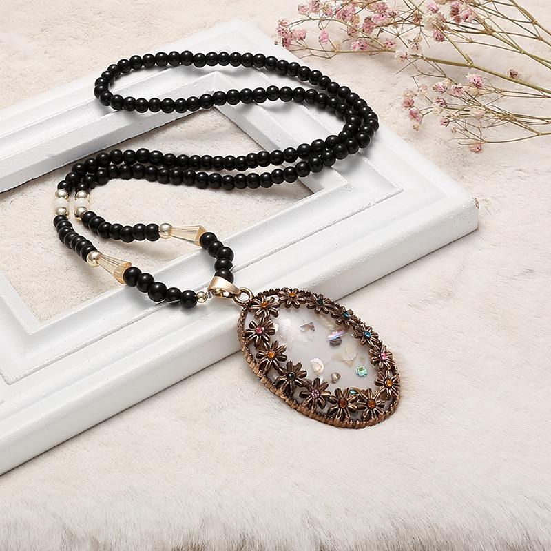 Ожерелье из бисера, длинная винтажная веревка в стиле бохо, ломтик цепи, каменные подвески, богемные этнические женщины