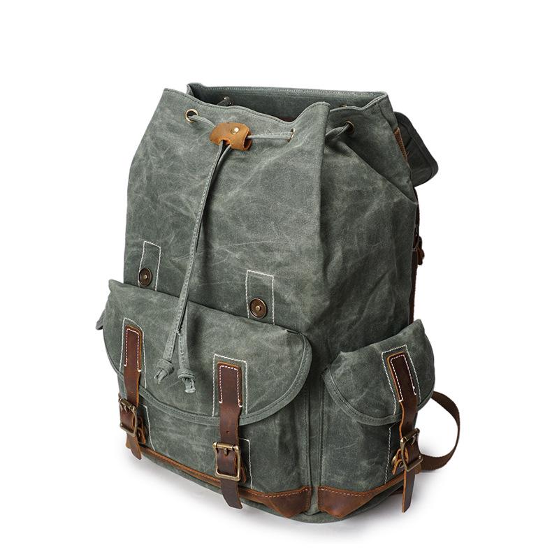 Vintage Waterproof Waxed Canvas Men's Backpack Women Rucksack Genuine Leather Backpack Bagpack large knapsack teenage School Bag