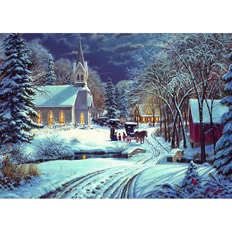 5D Diy Diamond Painting Cross Stitch Kit Snow Scenic Diamond Embroidery Landscape Mosaic Cross Stitch Wall Art Home Decor Gift