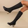 Q/Women's High-heeled Boots, Sexy European and American Style, Thick Heels, Lace Patchwork, Oversized Hollow Out Cool Boots