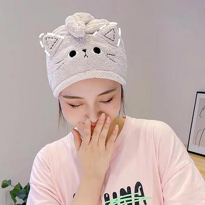 Шапочка для кошачьей шерсти, полотенце для волос из кораллового флиса, длинная быстросохнущая шапочка для волос, банное полотенце, прочное впитывающее воду женское полотенце для вытирания волос