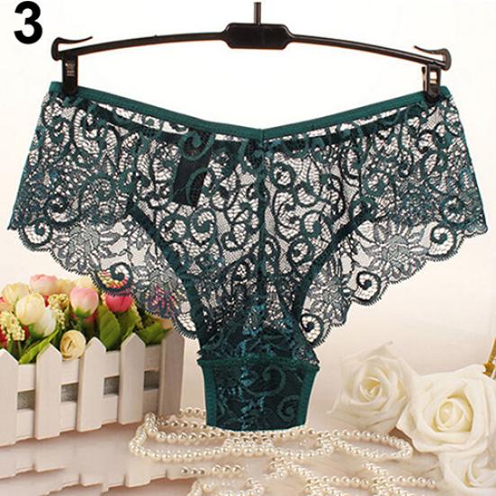 Women's Sexy Sheer Floral Lace Mid Rise Thong Panties Briefs Erotic Underwear Plus Size