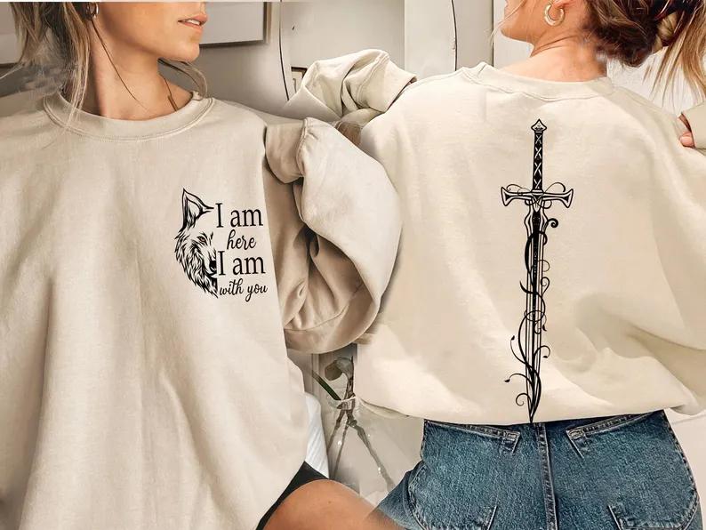 Толстовка «Я здесь, я с тобой» с надписью «Трон из стекла» Толстовка с капюшоном унисекс с длинным рукавом и круглым вырезом Ретро-пуловер