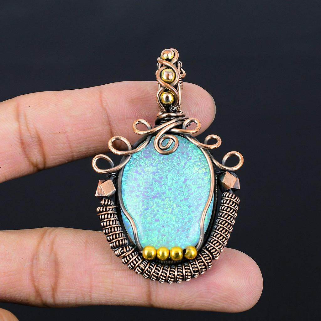 Австралийский тройной опал, драгоценный камень, чистая медная проволока, обернутая подвеской ручной работы, ювелирные изделия