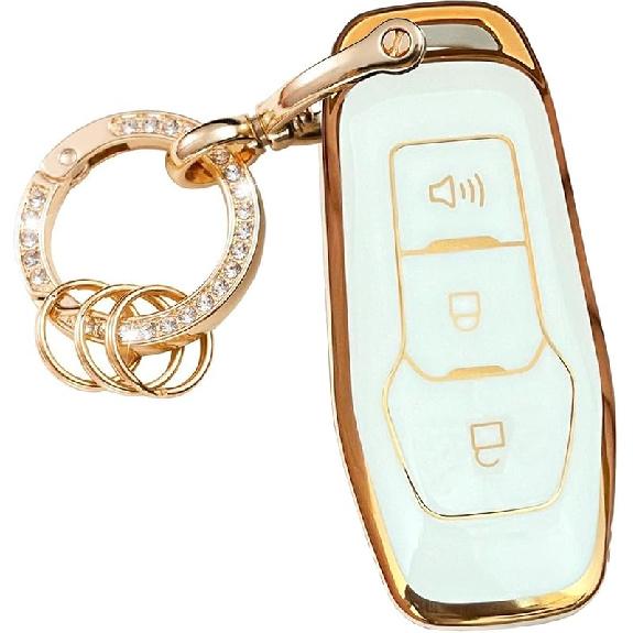 for Ford Key Fob Cover with Keychain Fit for Ford Explorer 2016 2017 Smart Key Shell (Pink)