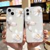 Прозрачный чехол для телефона с узором из белых цветов, подходит для iPhone 16 15 14 13 12 11 Pro/Max/Plus, противоударный защитный чехол