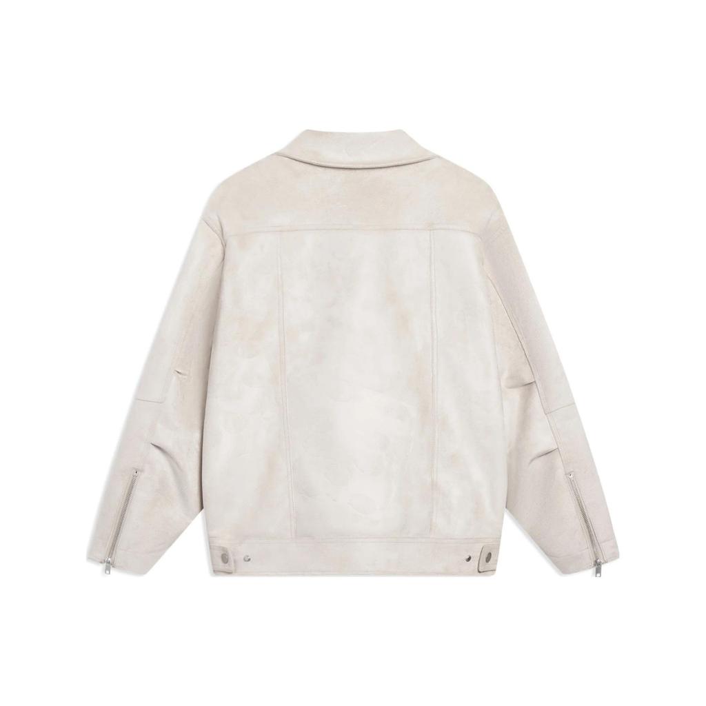 Li Ning Skateboard Series Letter Patch Casual Asymmetric Zipper Polo Long Sleeve Jacket Men Jackets Moonlight-Gray AFDT135-2