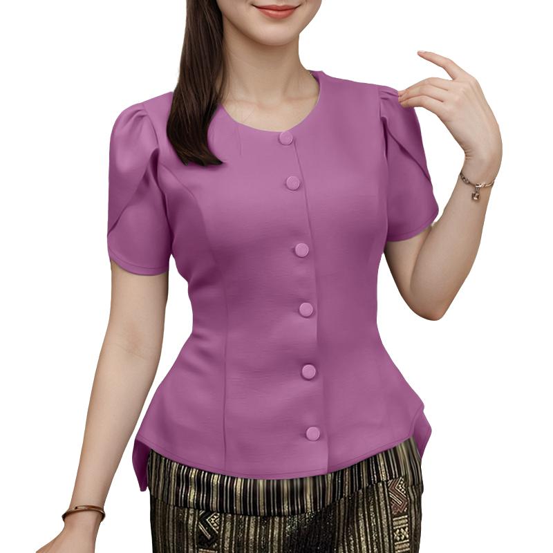 ZANZEA Женская повседневная летняя блузка с круглым вырезом и коротким рукавом