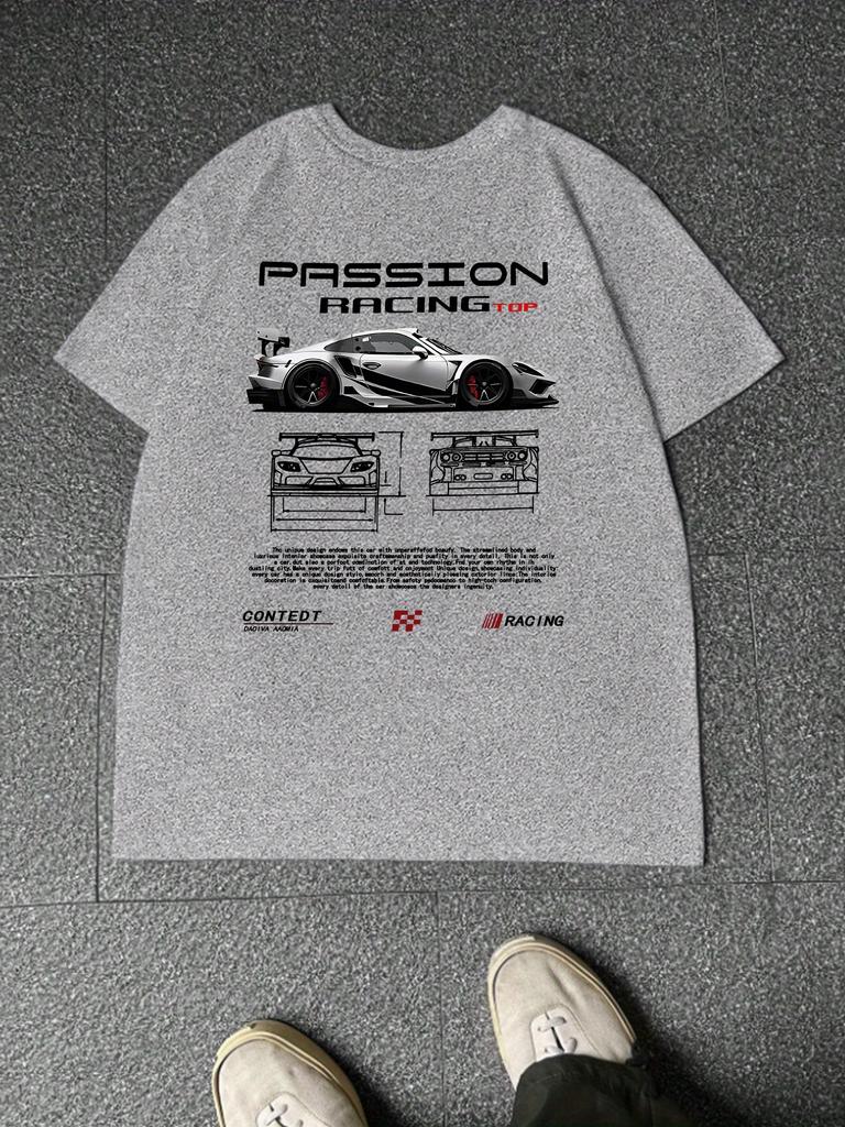 Men'S Casual Racing Graphic T-Shirt - Polyester